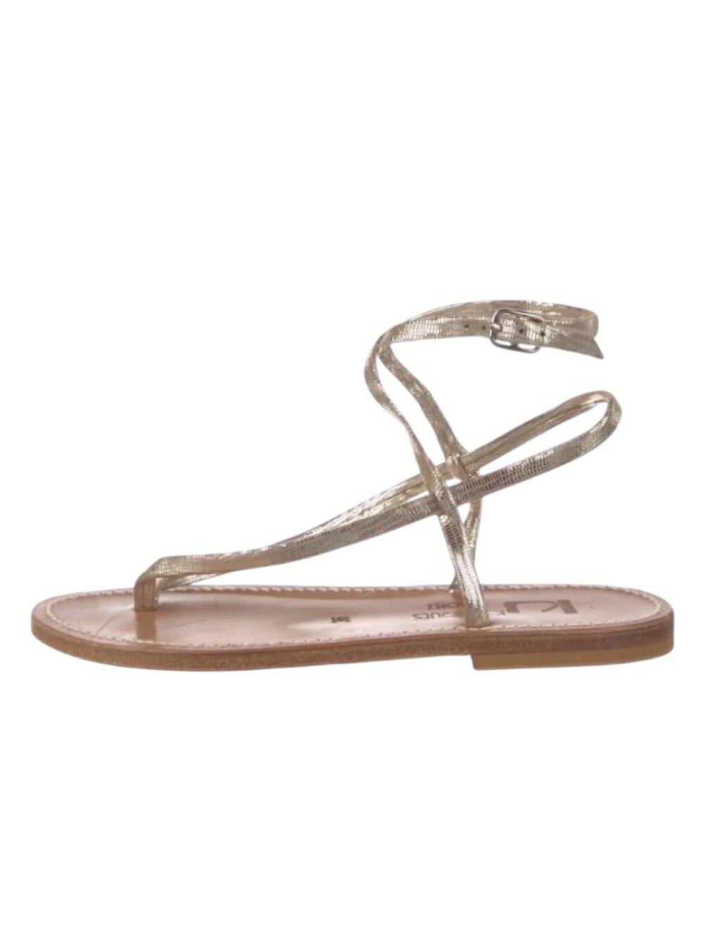 K Jacques St Tropez Abako Sandals Flat Womens 37 6 Gold Metallic Leather Shoes